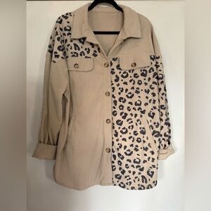 Corduroy Animal Print Colorblock Shacket Oversized XL